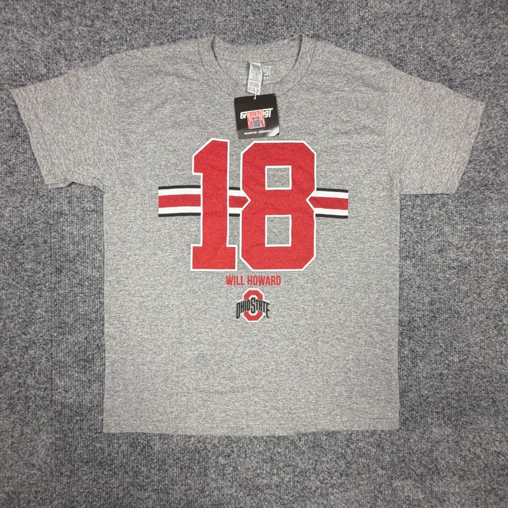 BreakingT Ohio State Buckeyes Will Howard 18 Youth T-Shirt Gray Medium NWT